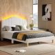 Pinmoco - Queen Upholstered Platform Bed Frame with Adjustable LED Arc Headboard - Fabric White