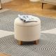 Pinmoco - Round Tufted Faux Linen Ottoman with Removable Lid and Footrest Stool - Beige