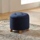Pinmoco - Round Tufted Faux Linen Ottoman with Removable Lid and Footrest Stool - Blue