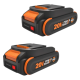Worx WA3669.2 20V Lithium-Ion Battery 2.0Ah - 2 Pack - Black