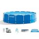 Intex 15 ft. x 48 in. Round Metal Frame Above Ground Swimming Pool Set and 15 ft. Pool Cover 28241EH + 28032E