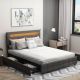FUFU&GAGA Gray Wood Frame Queen Size Bed Platform Bed With 4-Drawers, Color-Changing LED Lights, Bluetooth, Adjustable Headboard KF330052-01