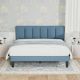 VECELO Upholstered Bed Frame Blue Metal Frame Queen Platform Bed with Adjustable Headboard Wood Slat No Box Spring Needed THD-CY-QB04-LBLU