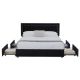 VECELO Platform Bed Frame Black Metal Frame Queen Size Platform Bed with 4 Storage Drawers, Upholstered bed with Headboard THD-CY-QB05-UP-BLK