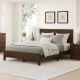 cozyman Lazio Mid Century Brown Walnut Solid Wood Frame Queen Size Platform Bed Frame with Headboard Wooden Slat Support LXA-WALUNT-Q1
