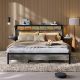 Bestier Gray Metal Frame Queen Platform Bed with Wood Storage Headboard Charge Station and Foldable Bedside Shelf and LED B701113SUS-GRYW