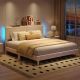 Bestier Beige Wood Frame King Size Velvet Upholstered Platform Bed Frame with Storage Headboard and LED Lights B701293C-OWHT