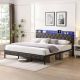 Nestfair Dark Gray Metal Frame King Size Platform Bed with Storage Headboard, Charging Station and LED Lights PB1916W0006