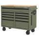 Husky 46 in. W x 18.1 in. D 9-Drawer Army Green Mobile Workbench Cabinet with Solid Wood Top H46X18MWC9ARMY-M