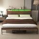 HOMCOM King Size Bed Frame with Headboard, Platform Bed Frame with LED Lights, Charging Station, 3-Tier Storage Shelf, Brown 831-813V83WN