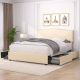 VECELO Velvet Storage Beige Metal Frame Full Platform Bed with 4 Drawers, Upholstered Bed with Adjustable Headboard THD-CY-FB03-UP-BGE