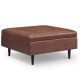 Simpli Home Shay Mid Century Large Square Coffee Table Storage Ottoman - Distressed Saddle Brown