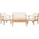 SAFAVIEH Montclair Teak Brown 4-Piece Wood Patio Conversation Set with Beige Cushions PAT6712A