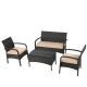 Noble House Cordoba Brown 4-Piece Faux Rattan Outdoor Patio Conversation Set with Tan Cushions 7711