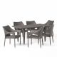 Noble House Cliff Gray 7-Piece Faux Rattan Outdoor Patio Dining Set 8215