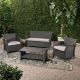 Noble House Caitlin Grey 4-Piece Faux Rattan Outdoor Patio Deep Seating Set with Silver Cushions 12948