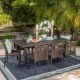 Noble House Mackenzie Multi-Brown 9-Piece Faux Rattan Rectangular Outdoor Dining Set with Stacking Chairs 19340