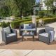 Noble House Charcoal 4-Piece Faux Wicker Patio Conversation Set with Light Gray Cushions 14397