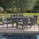 Noble House Kyle Grey 7-Piece Faux Rattan Outdoor Dining Set with Grey Cushion 23441