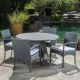 Noble House Nasir Grey 5-Piece Faux Rattan Circular Outdoor Dining Set with Grey Cushion 12258