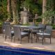 Noble House Joyce Grey 7-Piece Faux Rattan Outdoor Dining Set with Grey Cushion 21277