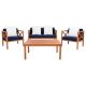 SAFAVIEH Nunzio Natural Brown 4-Piece Wood Patio Conversation Set with Navy Cushions PAT7031E