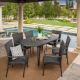 Noble House Jayson Grey 7-Piece Faux Rattan Oval Outdoor Patio Dining Set with Stackable Chairs 23439
