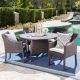 Noble House Franco Multi-Brown 5-Piece Faux Rattan Outdoor Dining Set with Beige Cushions 21881