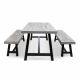 Noble House Carlisle Light Gray 3-Piece Wood and Black Metal Outdoor Patio Dining Set 41257
