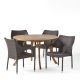 Noble House Laurent Multi-Brown 5-Piece Wood and Faux Rattan Outdoor Patio Dining Set 42645