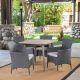 Noble House Coronado's Gray 5-Piece Wood and Faux Rattan Outdoor Dining Set with Silver Cushions 42786