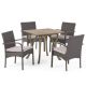Noble House Hartford Gray 5-Piece Wood and Faux Rattan Outdoor Dining Set with Gray Cushions 42905