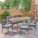 Noble House Mason Gray 7-Piece Wood and Plastic Outdoor Dining Set with Gray Cushions 42976