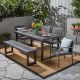 Noble House Nestor 6-Piece Sandblast Dark Grey Aluminum and Grey Faux Rattan Outdoor Dining Set 53887