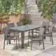 Noble House Luton Grey 7-Piece Aluminum Outdoor Dining Set with Glass Table Top 53232