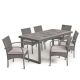 Noble House Stamford 7-Piece Wood and Faux Rattan Outdoor Patio Dining Set with Grey Cushions 53691