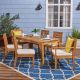 Noble House Nestor Sandblast Natural 7-Piece Wood Outdoor Dining Set with Beige Cushions 54260