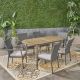 Noble House Stamford Grey 7-Piece Faux Rattan and Wood Outdoor Dining Set with Grey Cushions 53681