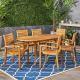 Noble House Holloway Teak Brown 7-Piece Wood Outdoor Dining Set 54225