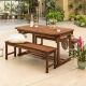 Walker Edison Furniture Company Dark Brown 3-Piece Acacia Wood Outdoor Patio Dining Set HD8221