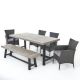 Noble House Linden Grey and Rustic Black 6-Piece Faux Rattan Outdoor Dining Set with Silver Cushions 41260