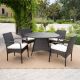 Noble House Theodore Multi-Brown and White 5-Piece Faux Rattan Patio Outdoor Dining Set with Beige Cushions 6256