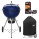Weber Master-Touch 22 in. Charcoal Grill in Deep Ocean Blue with Grill Cover and iGrill Mini Thermometer 18105