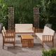 Noble House Carolina Teak Brown 5-Piece Wood Outdoor Patio Conversation Seating Set with Cream Cushions 67487