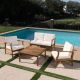 Noble House Perla Teak Brown 5-Piece Wood Outdoor Patio Conversation Seating Set with Cream Cushions 39724
