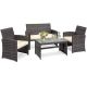 Costway Mix Grey 4-Piece Rattan Wicker Patio Conversation Set Glass Table Top Sofa Chair with Beige Cushions GHM0001