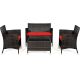 Costway 4-Pieces Rattan Patio Furniture Set with Red Cushions QD-6D14-ARE