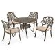 HOMESTYLES Capri Taupe Tan Brown 5-Piece Cast Aluminum Round Outdoor Dining Set with Natural Tan Cushions 6659-308