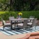 Noble House Harlowe Grey 7-Piece Faux Rattan Rectangle 28 in. Outdoor Dining Set with Grey Cushions 42340
