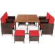 Costway 29.5 in. 9-Piece Wicker Square Outdoor Dining Set with Red Cushion QD-65G37RE+
